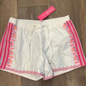 Lilly Pulitzer White Shorts with Pink Floral Embroidered Side Panels